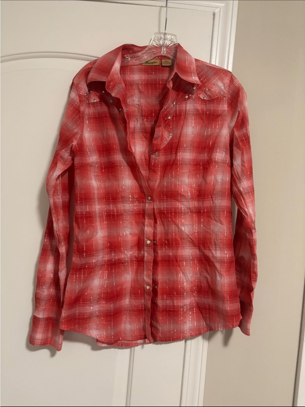 Wrangler, Red Plaid Western Snap-Front Women’s Shirt, Size Small